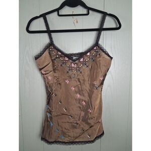VTG Y2K Brown Metallic Cami Top XS Babydoll Fairy Whimsigoth Grunge Lace NEW
